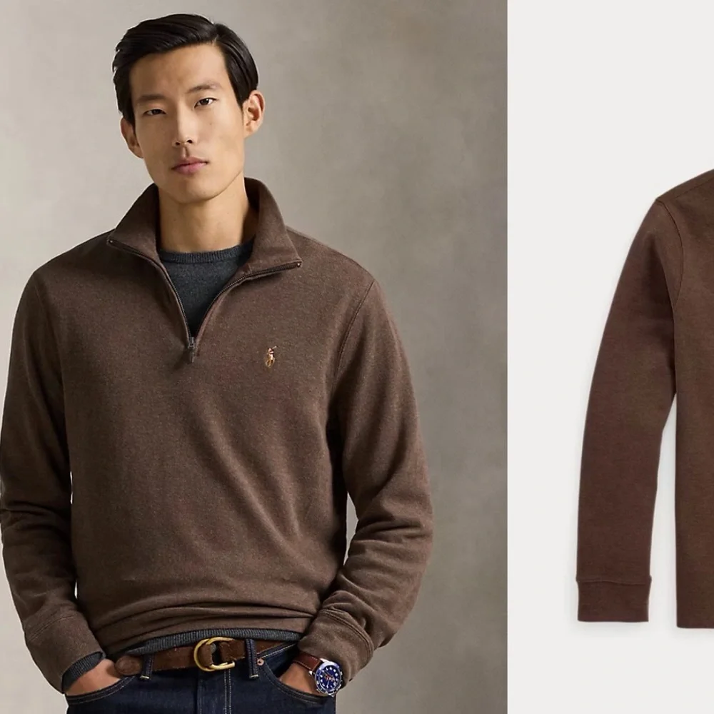 Ralph Lauren men’s quarter zip brown pullover sweater size large 100% cotton